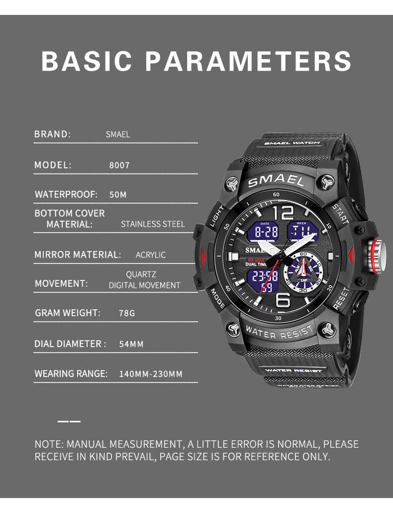 SMAEL-80070 Military Sport Watch for Men – Waterproof LED Digital Wristwatch