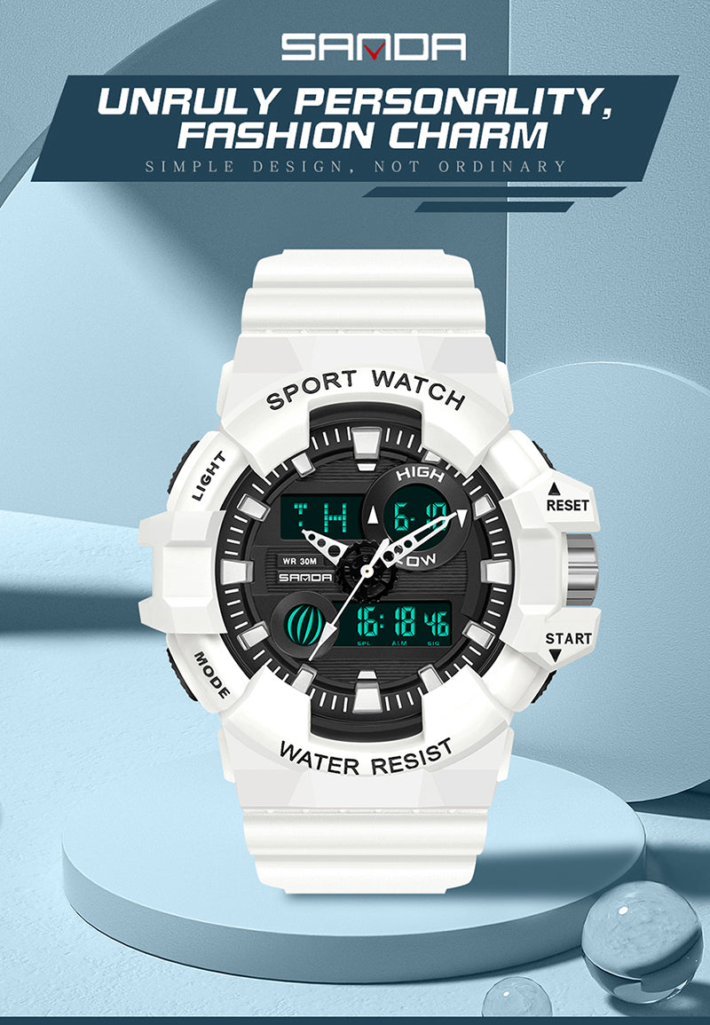 SANDA-7800 Sports Electronic Waterproof Men’s Watch – Dual Display Luxury Outdoor Wat