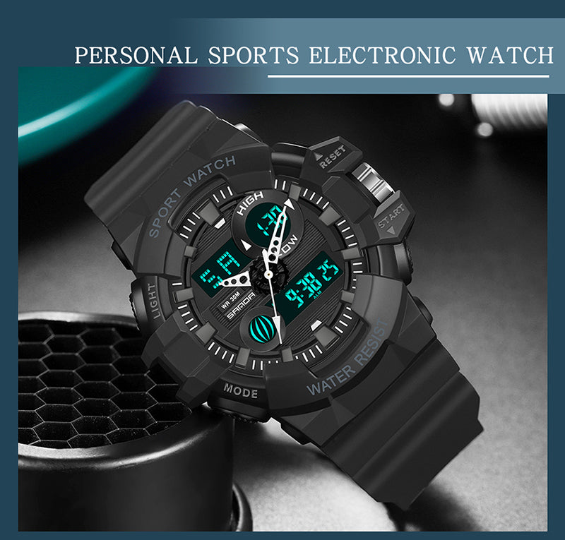 SANDA-7800 Sports Electronic Waterproof Men’s Watch – Dual Display Luxury Outdoor Wat