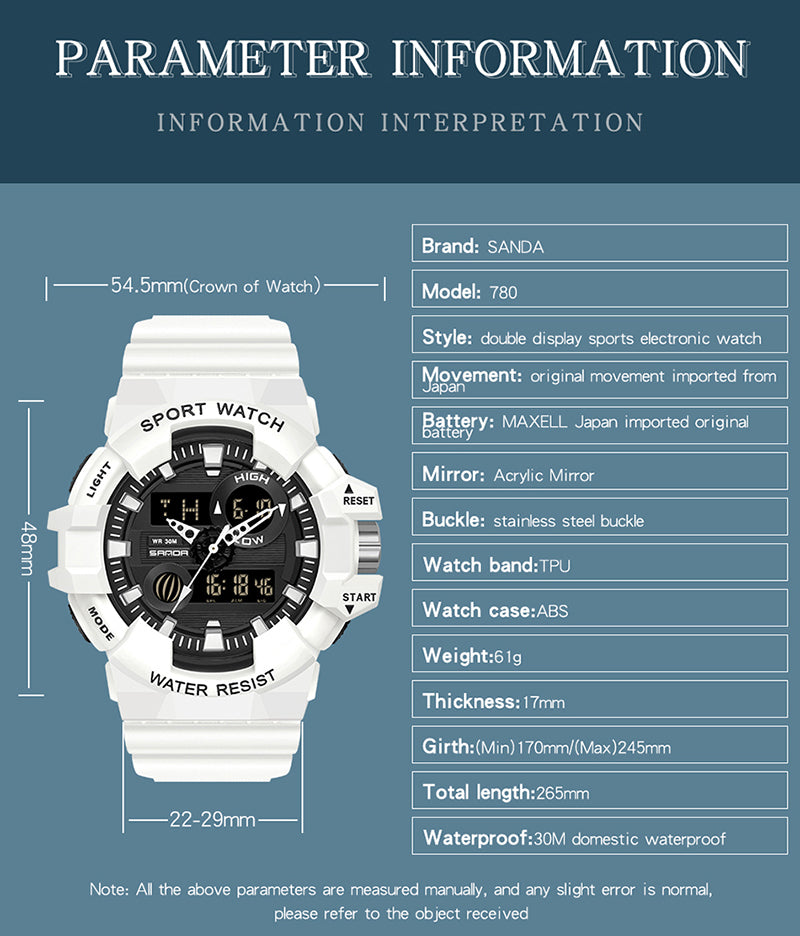 SANDA-7800 Sports Electronic Waterproof Men’s Watch – Dual Display Luxury Outdoor Wat