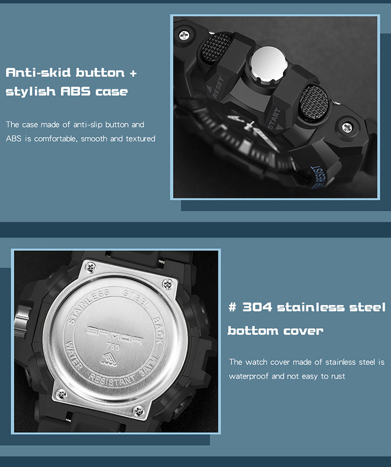 SANDA-7800 Sports Electronic Waterproof Men’s Watch – Dual Display Luxury Outdoor Wat