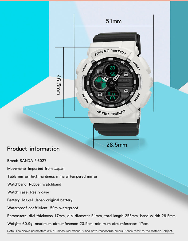 SANDA-60270 Men’s Waterproof Quartz Sports Watch – Dual Display Outdoor Watc