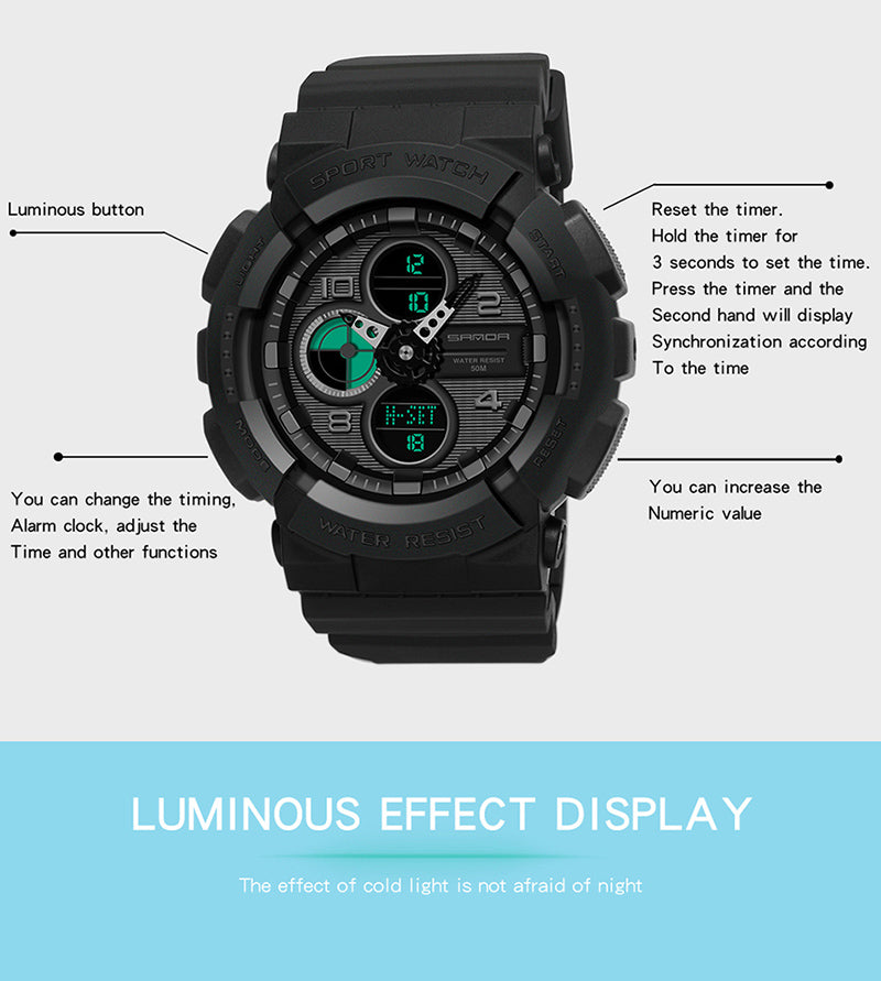 SANDA-60270 Men’s Waterproof Quartz Sports Watch – Dual Display Outdoor Watc