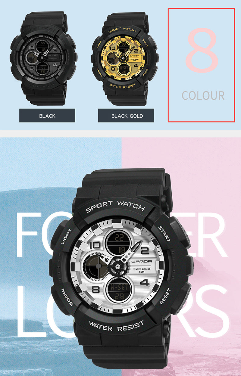 SANDA-60270 Men’s Waterproof Quartz Sports Watch – Dual Display Outdoor Watc