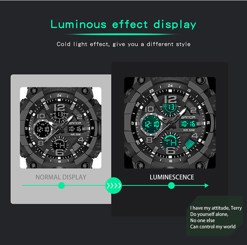 SANDA-60210 Men’s Sports Watch – Dual Display Waterproof Quartz & LED Military Wristwatch
