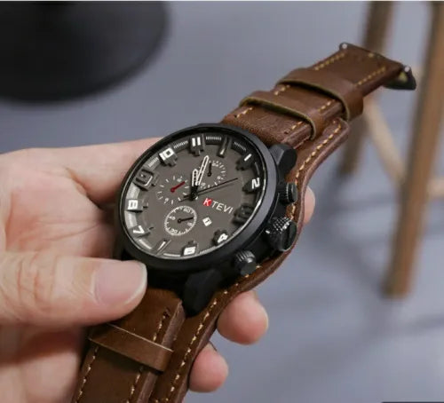 YIKAZE R-1150 Retro Men's Watches Classic Luxury Business Quartz Watch Fashion Big Dial Leather Strap Date Military Wristwatch for Men
