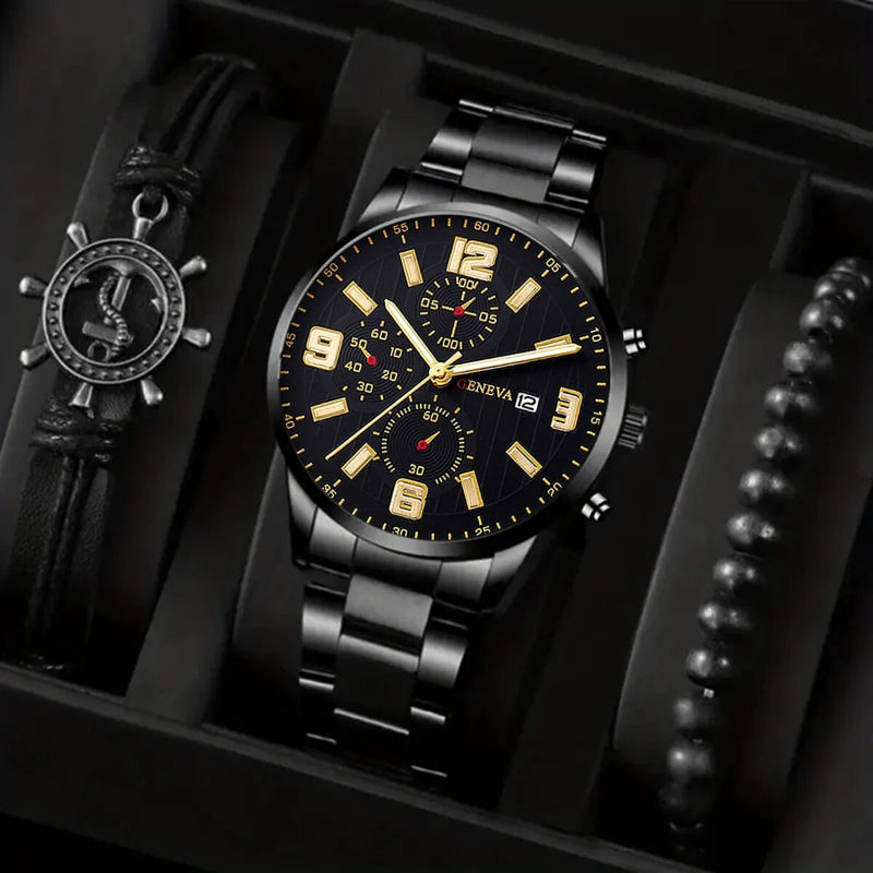 Q-2157 Men’s Quartz Watch & Luxury Bracelet Set – Business & Leisure Style