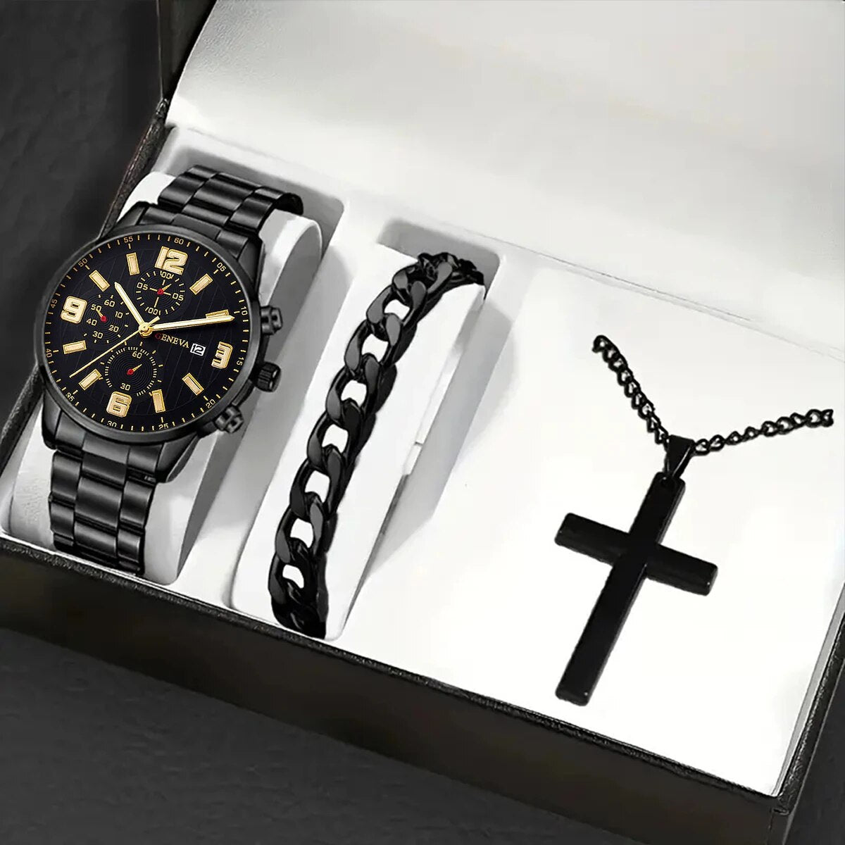 Q-2157 Men’s Quartz Watch & Luxury Bracelet Set – Business & Leisure Style