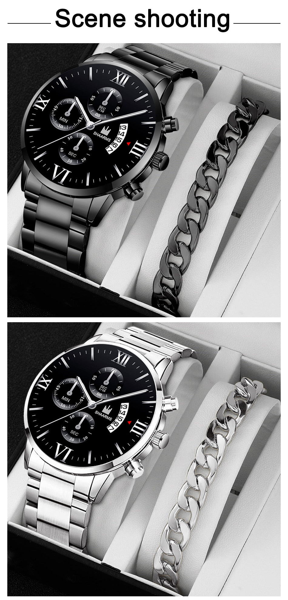 Q-1570 Men’s Fashion Business Quartz Watch with Stainless Steel Band & Bracelet