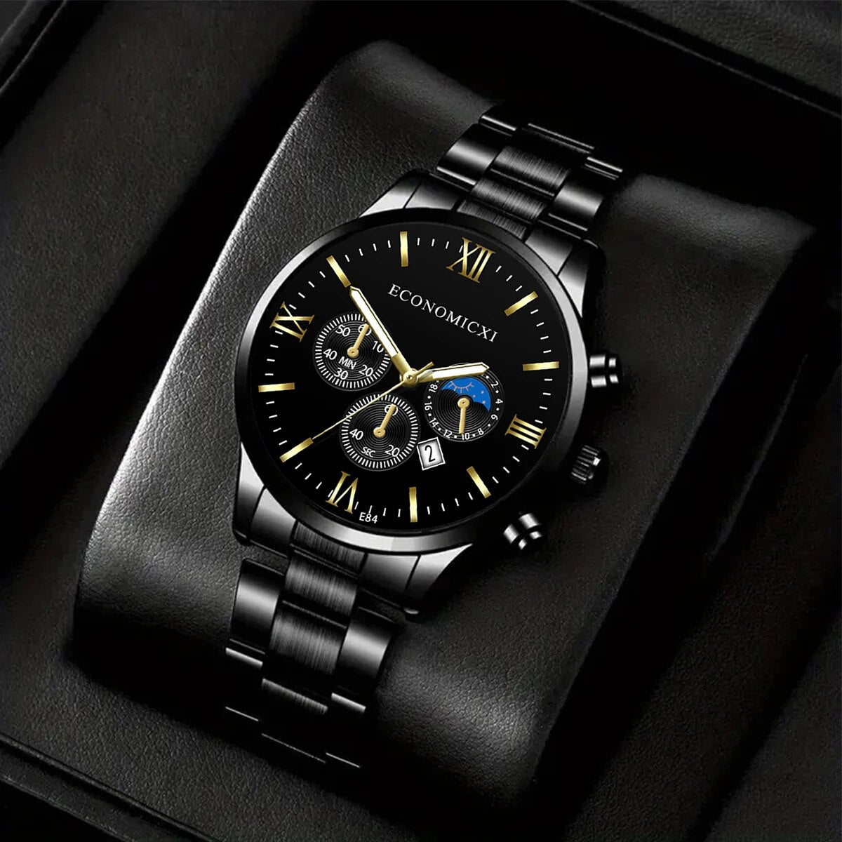 Q-3540 Quartz Watch 2Pcs Men’s Fashion Business Casual Quartz Watch & Alloy Bracelet Set