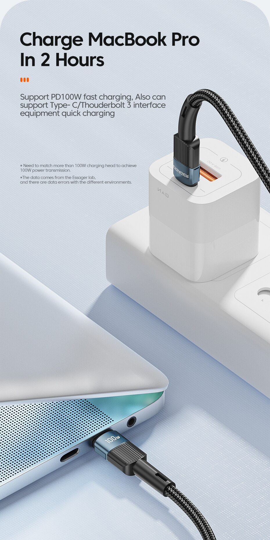 Essager 100W USB-C to USB-C Cable | PD Fast Charging for MacBook, Samsung & Xiaomi