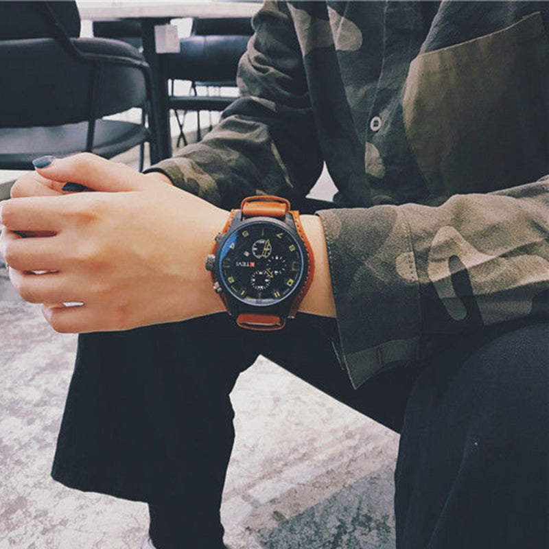 YIKAZE R-1150 Retro Men's Watches Classic Luxury Business Quartz Watch Fashion Big Dial Leather Strap Date Military Wristwatch for Men