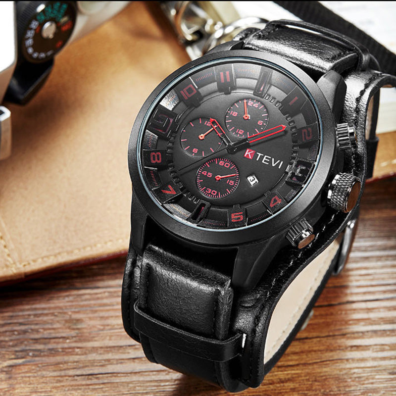 YIKAZE R-1150 Retro Men's Watches Classic Luxury Business Quartz Watch Fashion Big Dial Leather Strap Date Military Wristwatch for Men