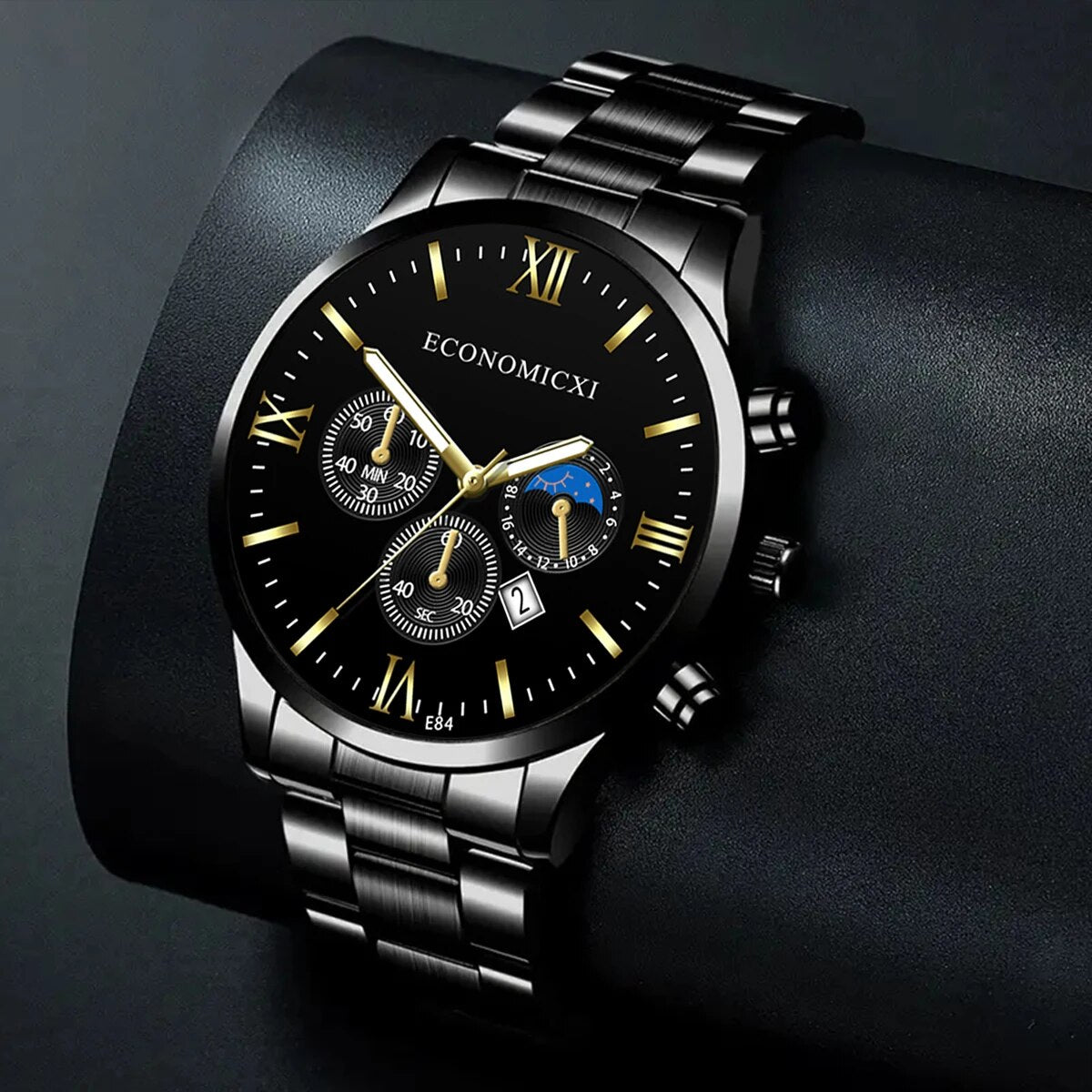 Q-3540 Quartz Watch 2Pcs Men’s Fashion Business Casual Quartz Watch & Alloy Bracelet Set