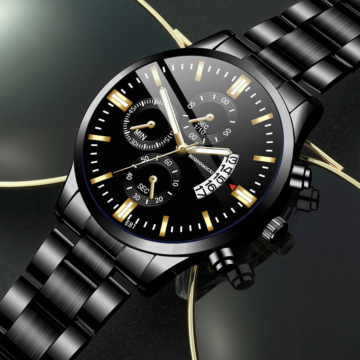 Q-2541 Men’s Fashion Business Casual Quartz Watch & Alloy Bracelet Set