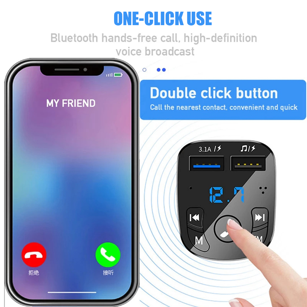 OLAF Car Bluetooth 5.0 FM Transmitter & Dual USB Car Charger – 3.1A Fast Charging MP3 Receiver