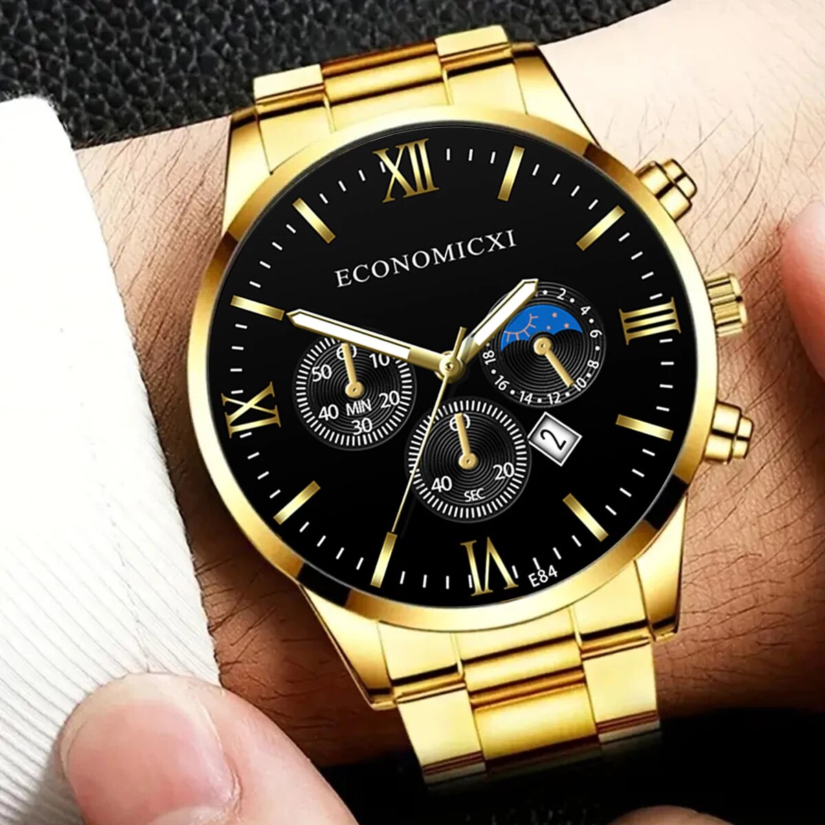 Q-3540 Quartz Watch 2Pcs Men’s Fashion Business Casual Quartz Watch & Alloy Bracelet Set