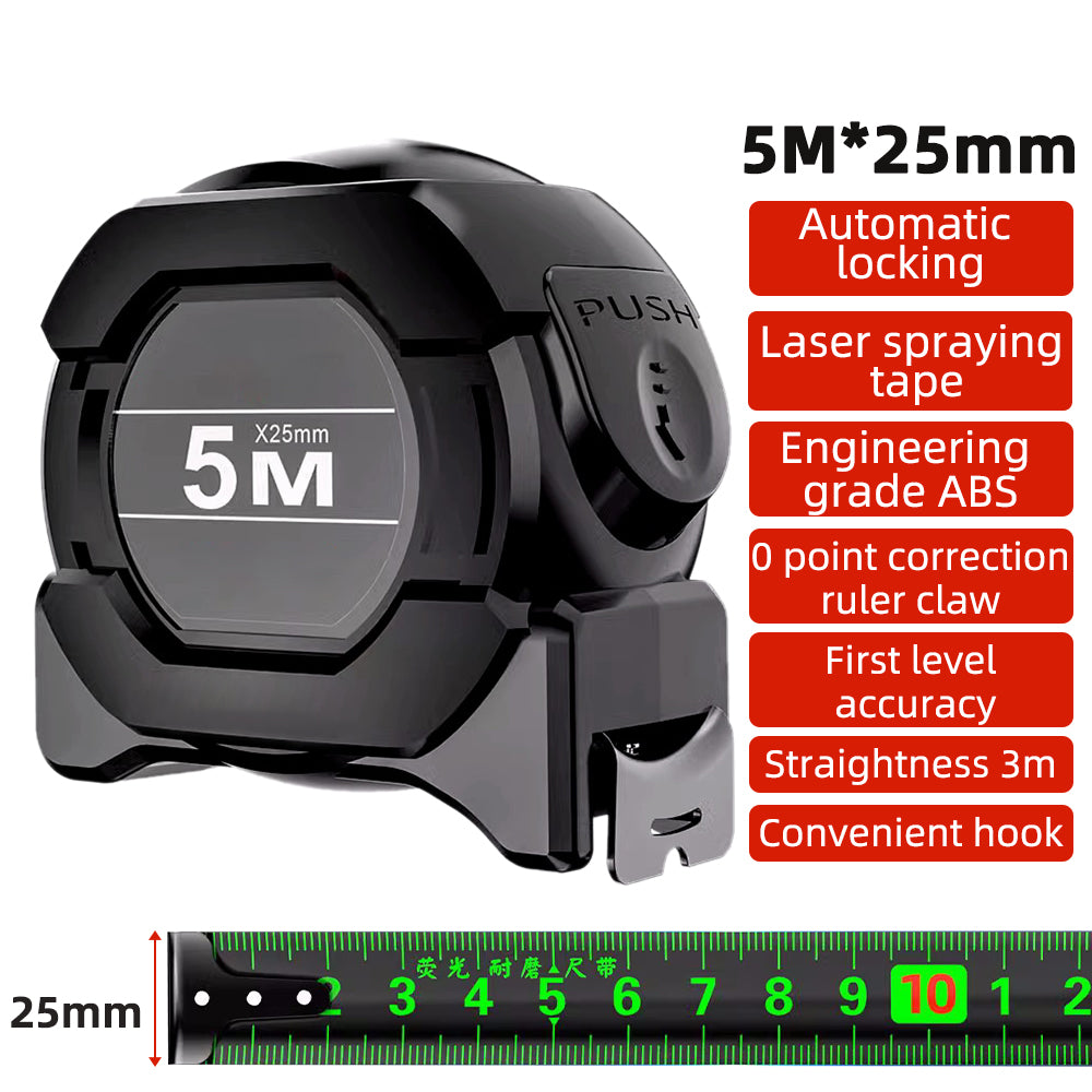 5/7.5/10M Self-Locking Fluorescent Steel Measuring Tape β High Precision Metric Ruler