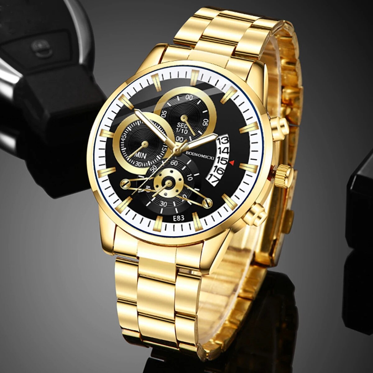 Q-4470 Men’s Quartz Watch & Alloy Bracelet Set – Business Casual