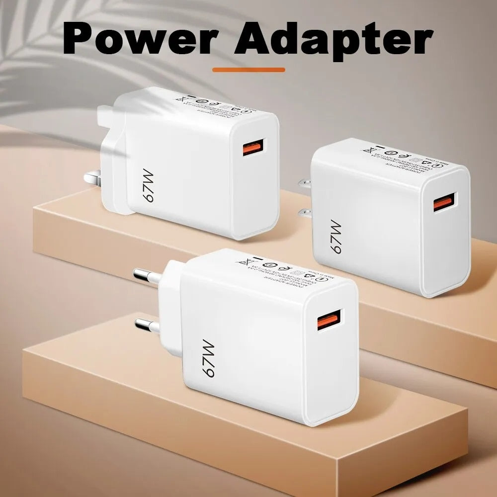 67W Fast Charger USB Type-C Quick Charge for Xiaomi Mi 13/12/11 Pro Ultra & Redmi Note Series