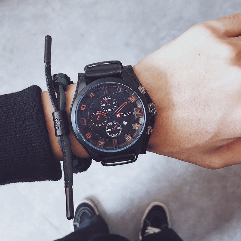 YIKAZE R-1150 Retro Men's Watches Classic Luxury Business Quartz Watch Fashion Big Dial Leather Strap Date Military Wristwatch for Men