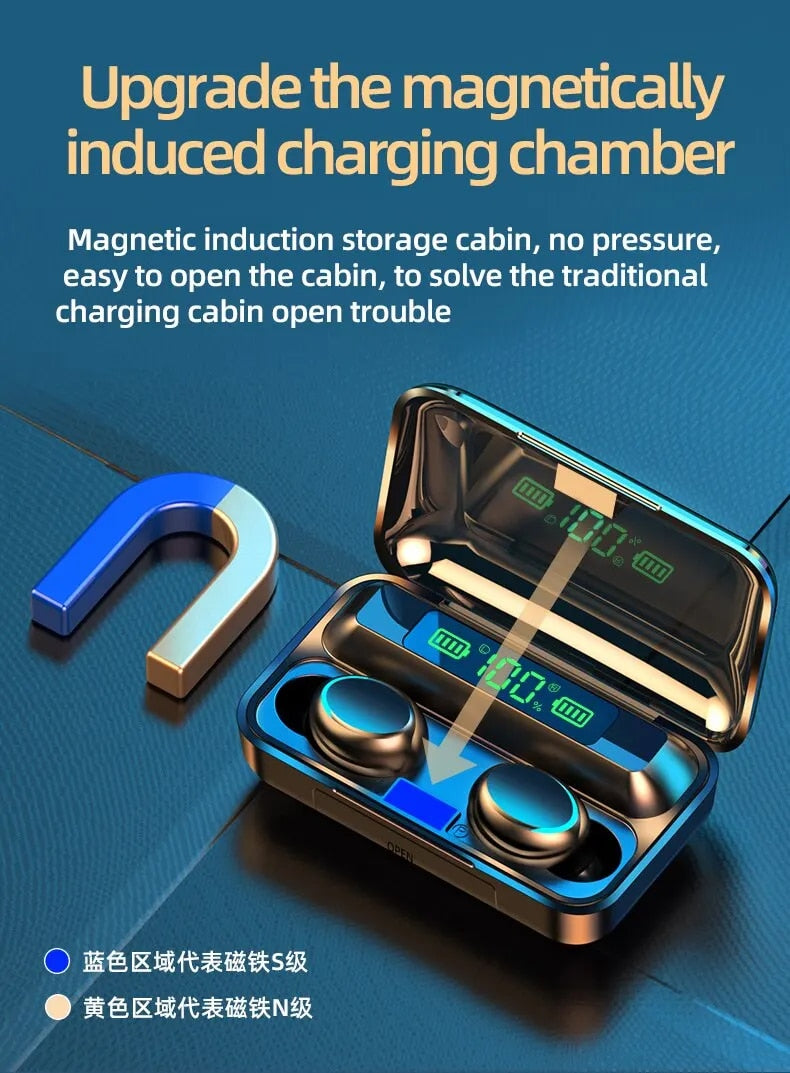 F9 A Plus TWS Wireless Earbuds – Waterproof, HD Calling & LED Display with power Bank