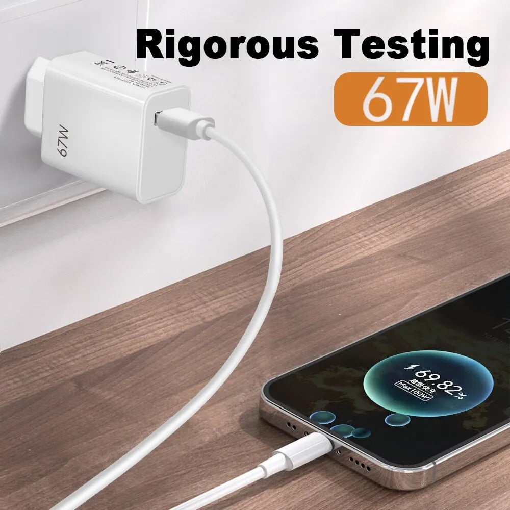 67W Fast Charger USB Type-C Quick Charge for Xiaomi Mi 13/12/11 Pro Ultra & Redmi Note Series