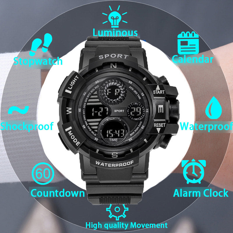YIKAZE-S10 Black Digital Sports Watch β Waterproof Military LED Chronograph for Men