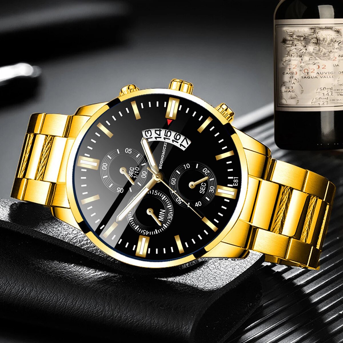 Q-2541 Men’s Fashion Business Casual Quartz Watch & Alloy Bracelet Set