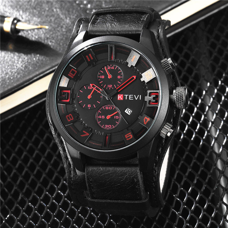 YIKAZE R-1150 Retro Men's Watches Classic Luxury Business Quartz Watch Fashion Big Dial Leather Strap Date Military Wristwatch for Men
