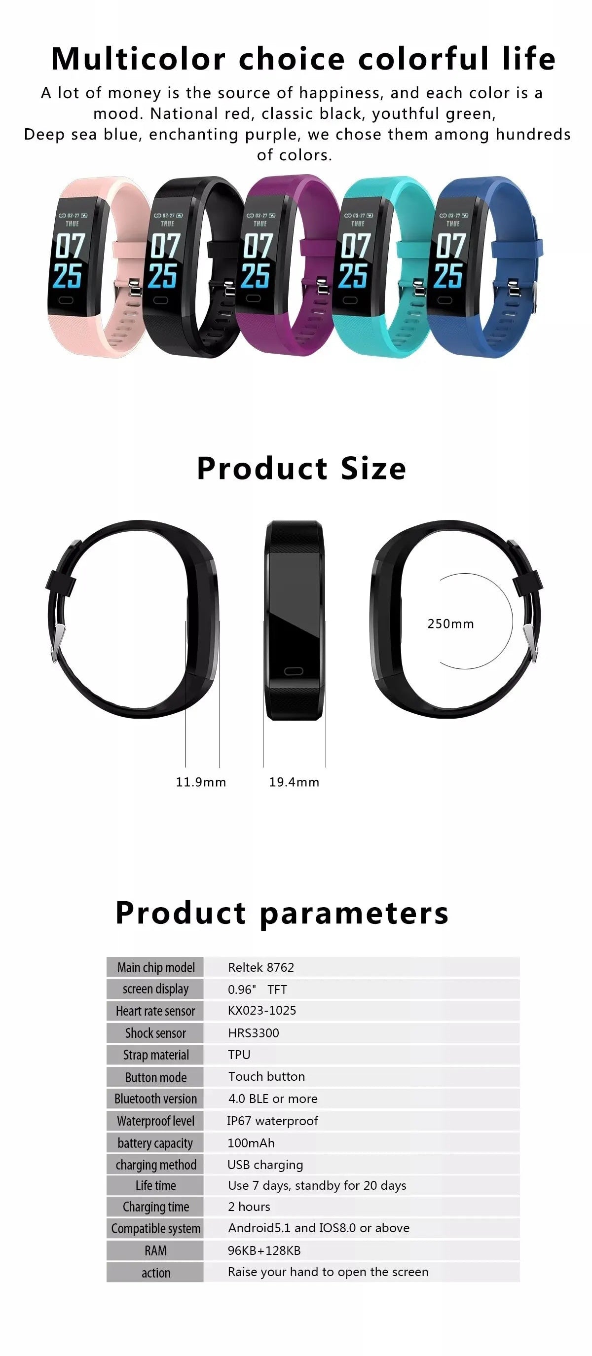Q1 Smart Watch β Bluetooth Sports Fitness Bracelet with Heart Rate & Waterproof Design