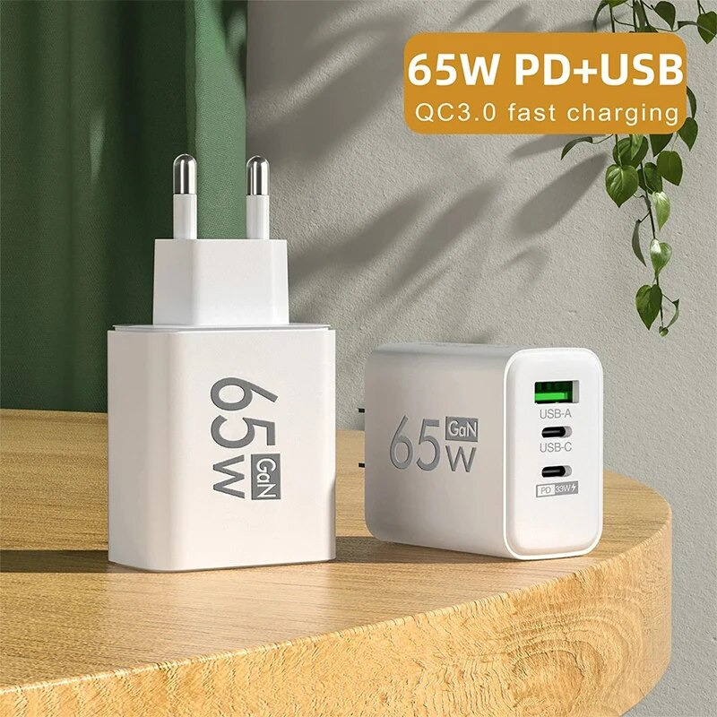 GaN 65W USB Type-C PD 3.0 Quick Charger | Fast Wall Adapter for iPhone 15, Samsung, Xiaomi, Huawei, OnePlus