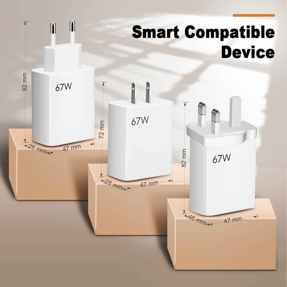 67W Fast Charger USB Type-C Quick Charge for Xiaomi Mi 13/12/11 Pro Ultra & Redmi Note Series
