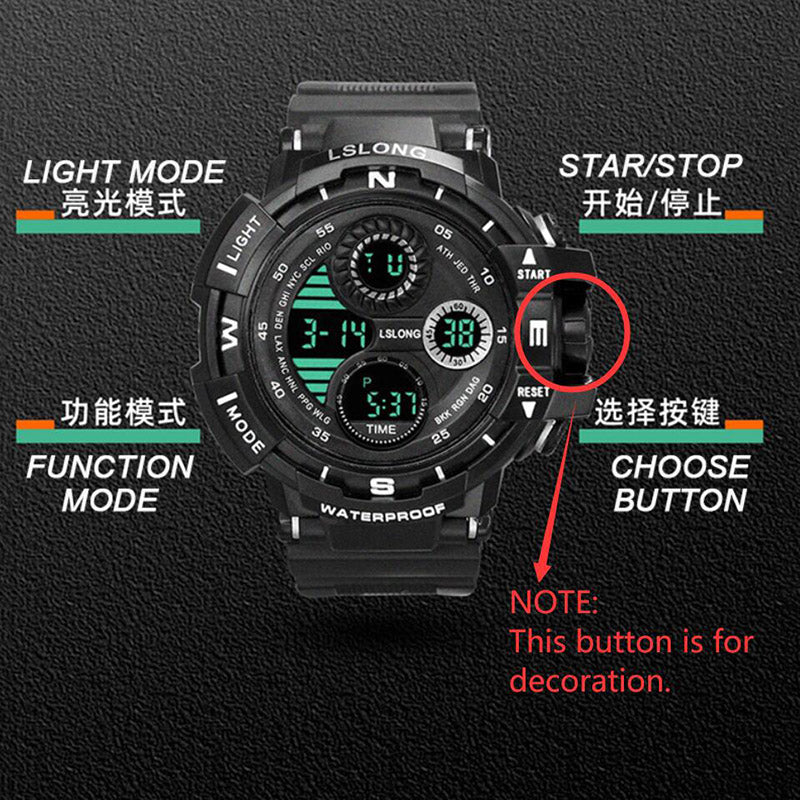 YIKAZE-S10 Black Digital Sports Watch β Waterproof Military LED Chronograph for Men
