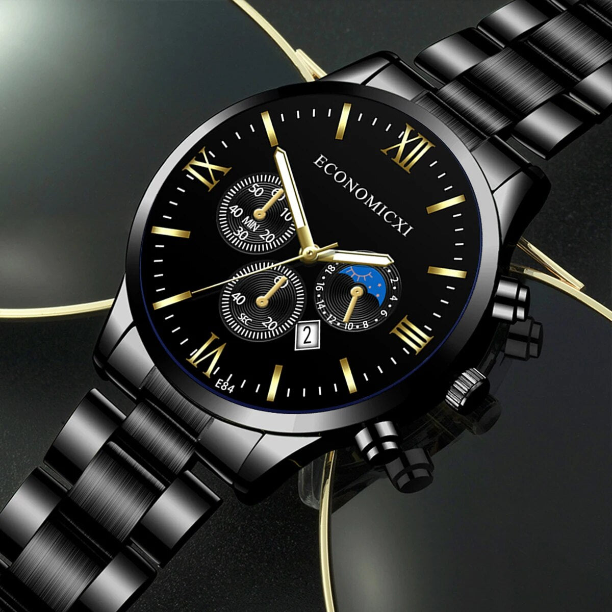 Q-3540 Quartz Watch 2Pcs Men’s Fashion Business Casual Quartz Watch & Alloy Bracelet Set