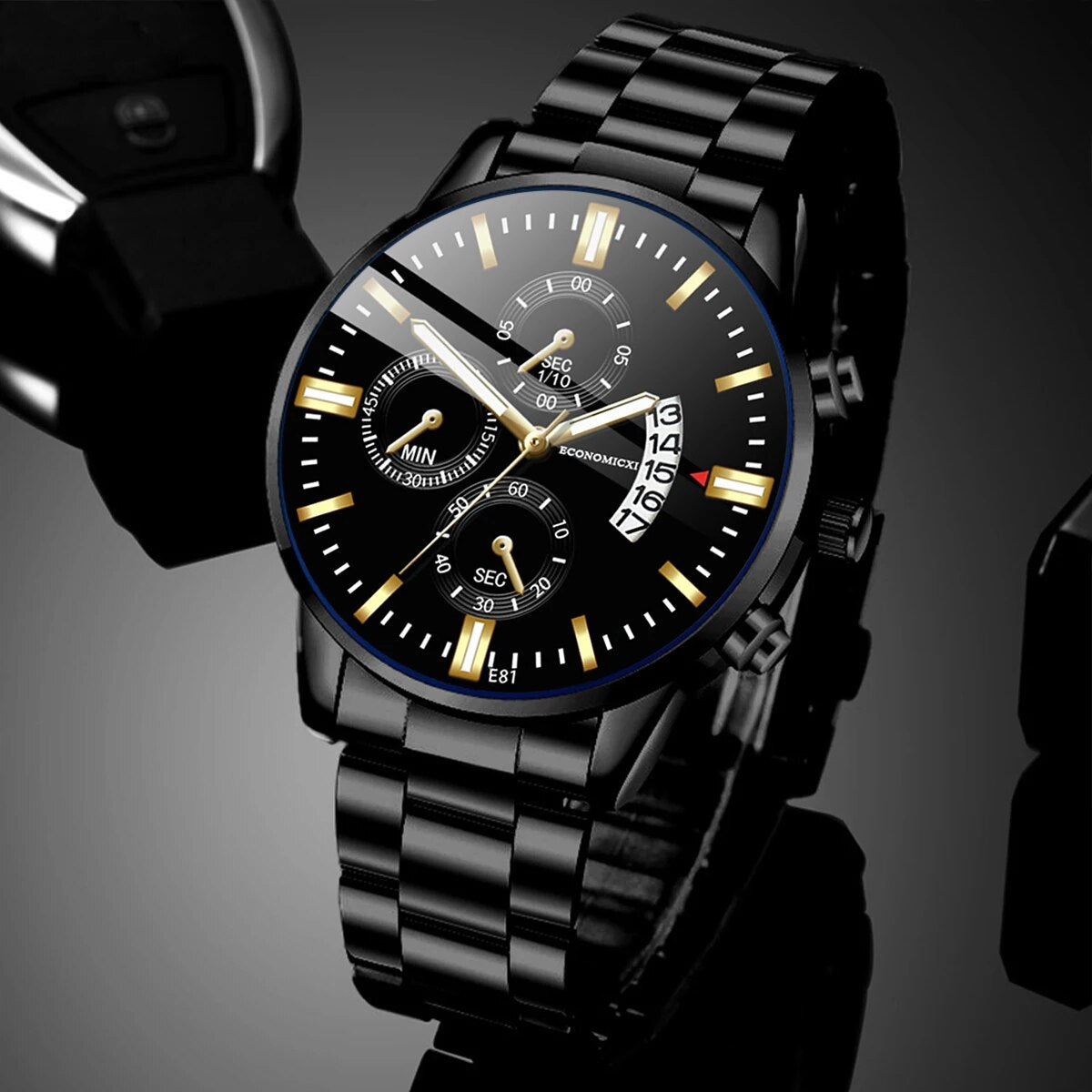 Q-2541 Men’s Fashion Business Casual Quartz Watch & Alloy Bracelet Set