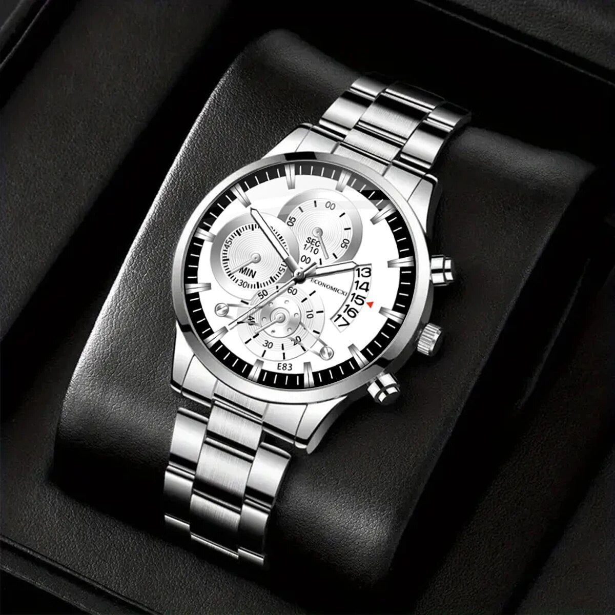 Q-4470 Men’s Quartz Watch & Alloy Bracelet Set – Business Casual