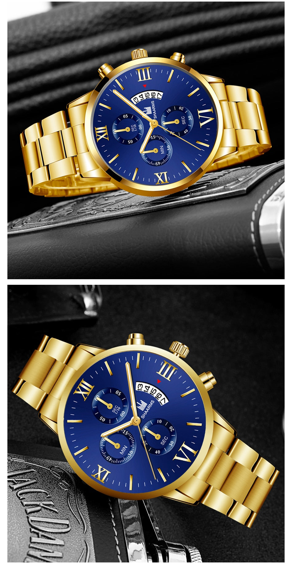 Q-1570 Men’s Fashion Business Quartz Watch with Stainless Steel Band & Bracelet