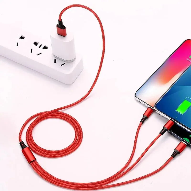 3-in-1 USB Cable | Fast Charging Multi-Port Charger for iPhone, Samsung & Xiaomi