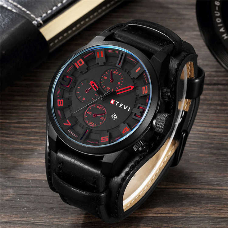 YIKAZE R-1150 Retro Men's Watches Classic Luxury Business Quartz Watch Fashion Big Dial Leather Strap Date Military Wristwatch for Men
