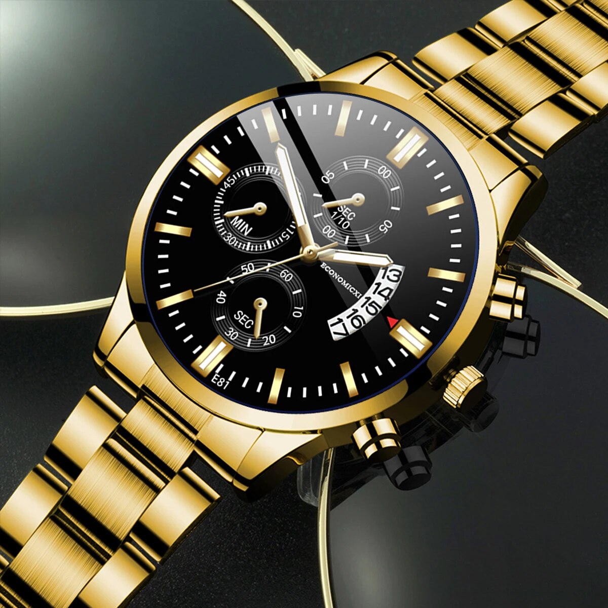 Q-2541 Men’s Fashion Business Casual Quartz Watch & Alloy Bracelet Set