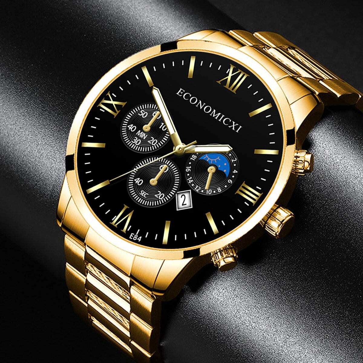 Q-3540 Quartz Watch 2Pcs Men’s Fashion Business Casual Quartz Watch & Alloy Bracelet Set