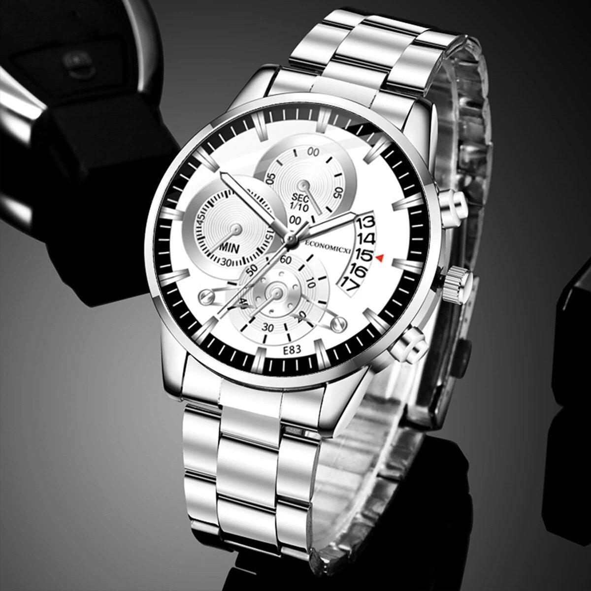 Q-4470 Men’s Quartz Watch & Alloy Bracelet Set – Business Casual