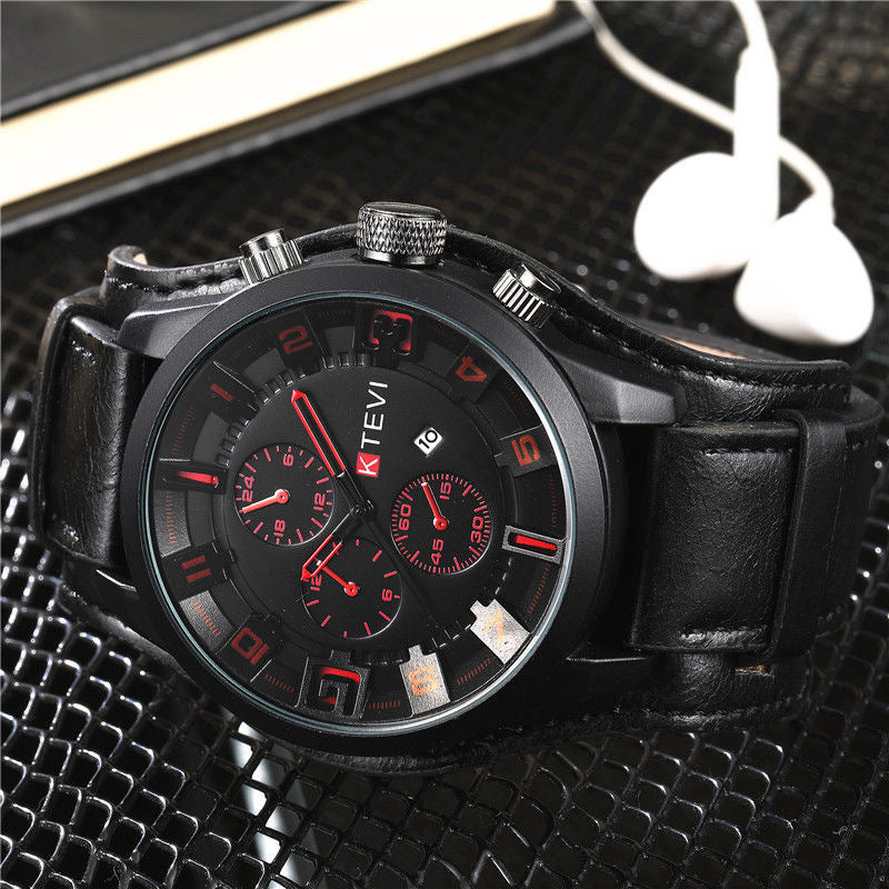 YIKAZE R-1150 Retro Men's Watches Classic Luxury Business Quartz Watch Fashion Big Dial Leather Strap Date Military Wristwatch for Men