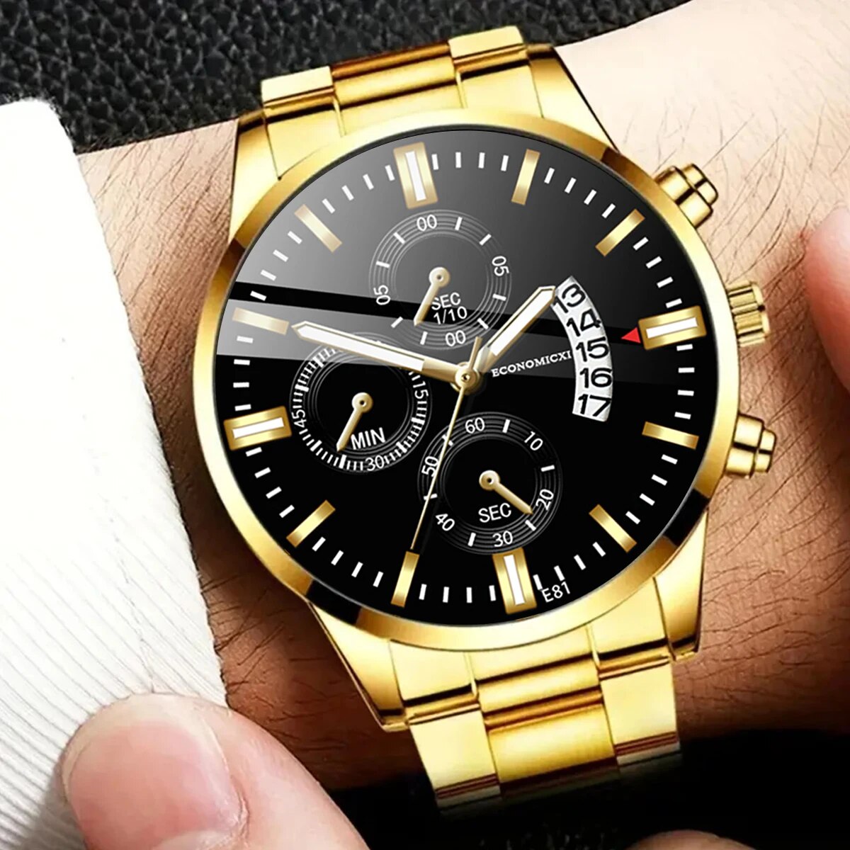 Q-2541 Men’s Fashion Business Casual Quartz Watch & Alloy Bracelet Set