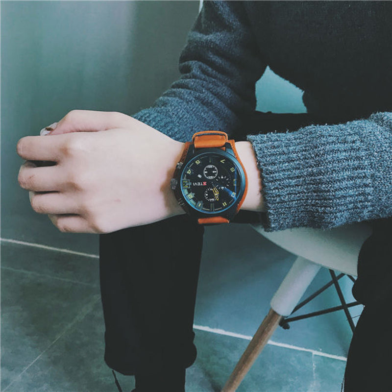 YIKAZE R-1150 Retro Men's Watches Classic Luxury Business Quartz Watch Fashion Big Dial Leather Strap Date Military Wristwatch for Men