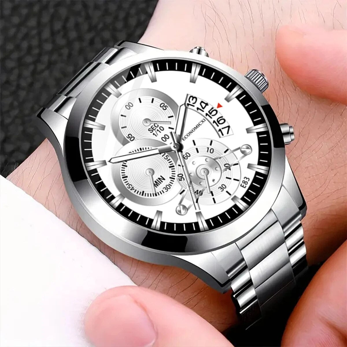 Q-4470 Men’s Quartz Watch & Alloy Bracelet Set – Business Casual