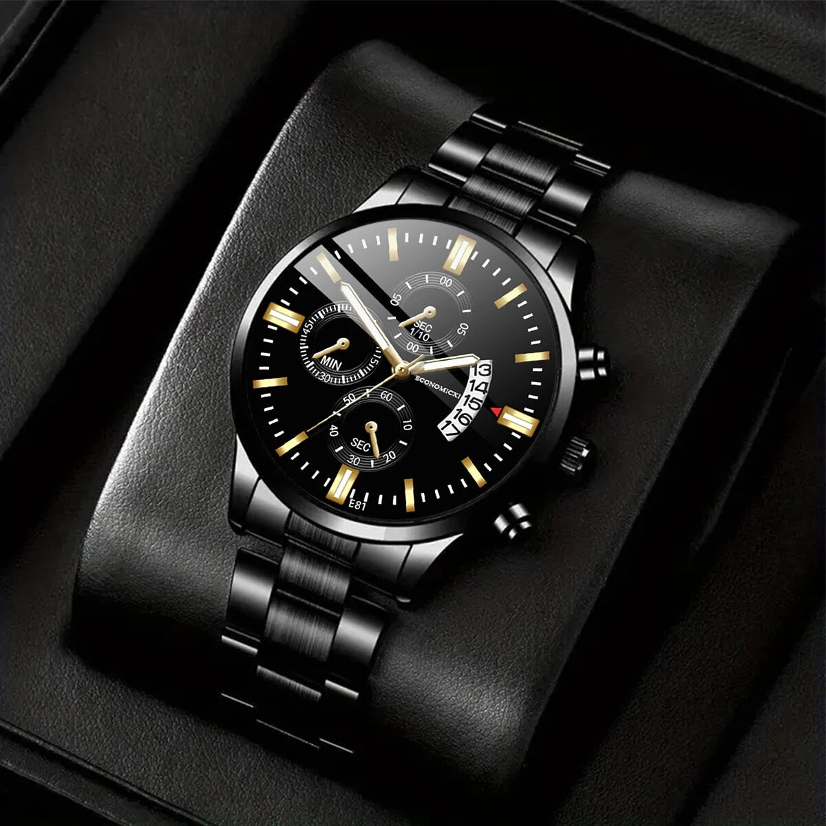 Q-2541 Men’s Fashion Business Casual Quartz Watch & Alloy Bracelet Set