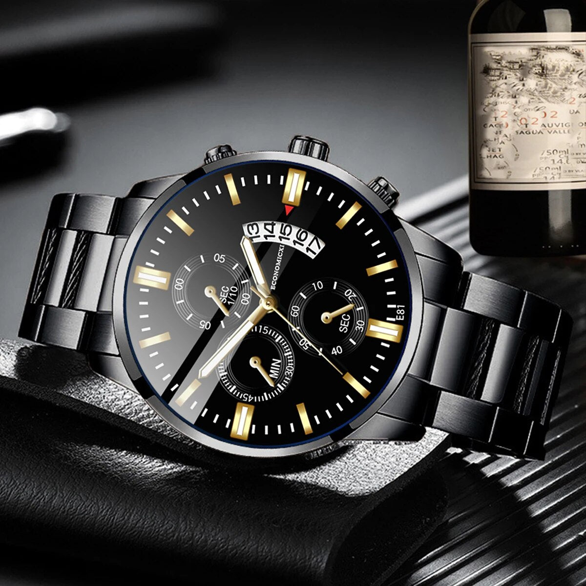 Q-2541 Men’s Fashion Business Casual Quartz Watch & Alloy Bracelet Set