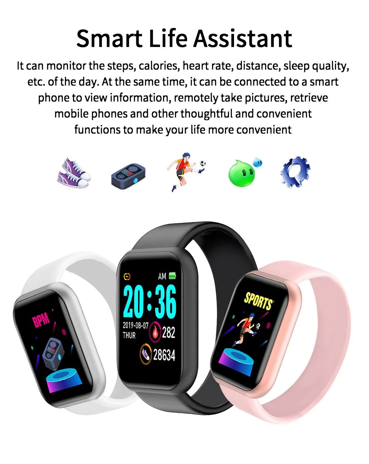 Y68 Real Step Count Smart Sports Watch – Fitness Tracker with GPS & Music Control for Android & iOS
